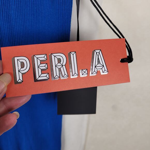 NWT Rochas Paris Blue Ribbed Logo Tank Top Size XL Designer Luxe Minimalist - Picture 7 of 13